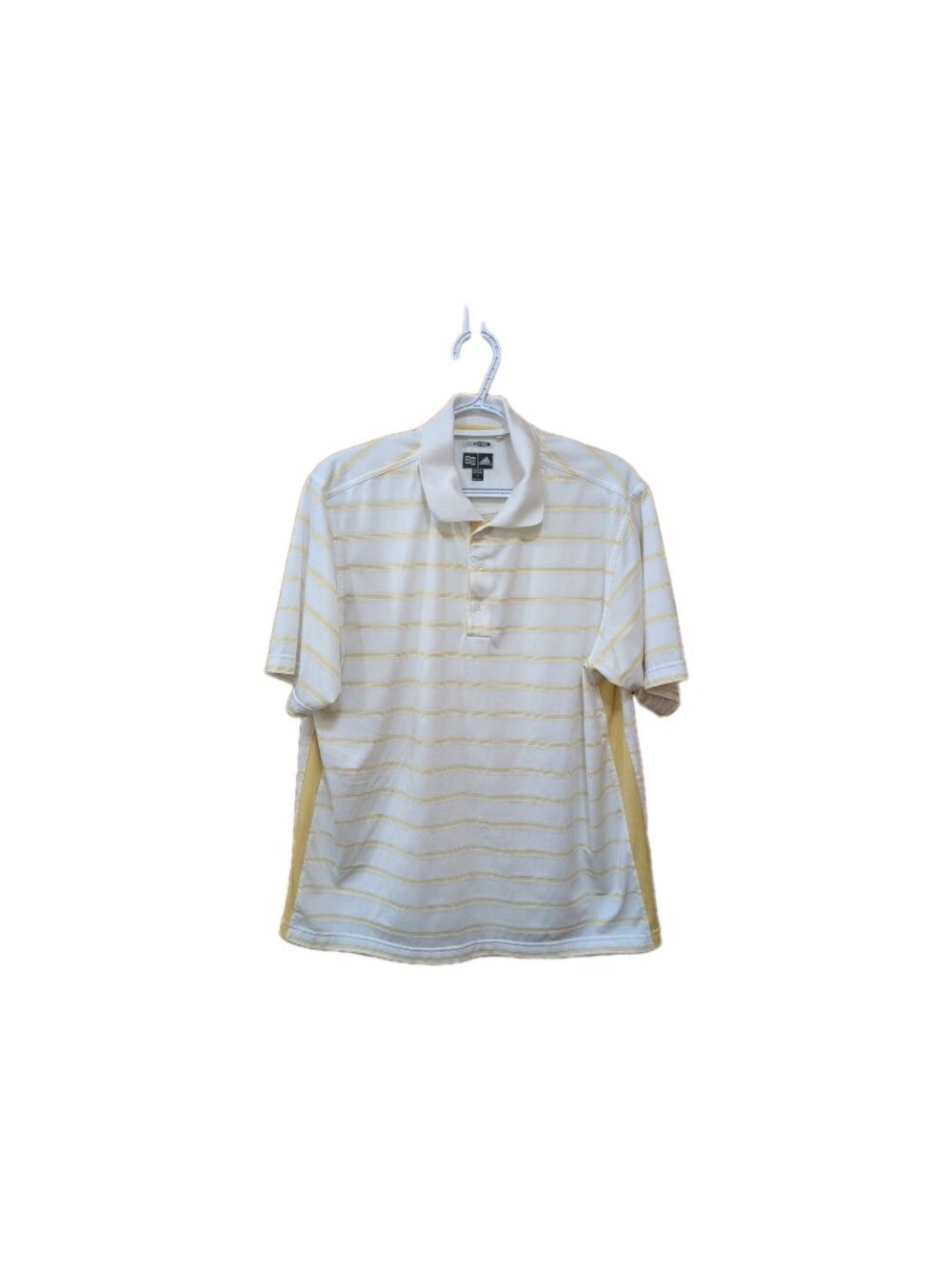 Adidas Shirt Mens M Yellow White Short Sleeve Polo Striped Climacool Near Vtg
